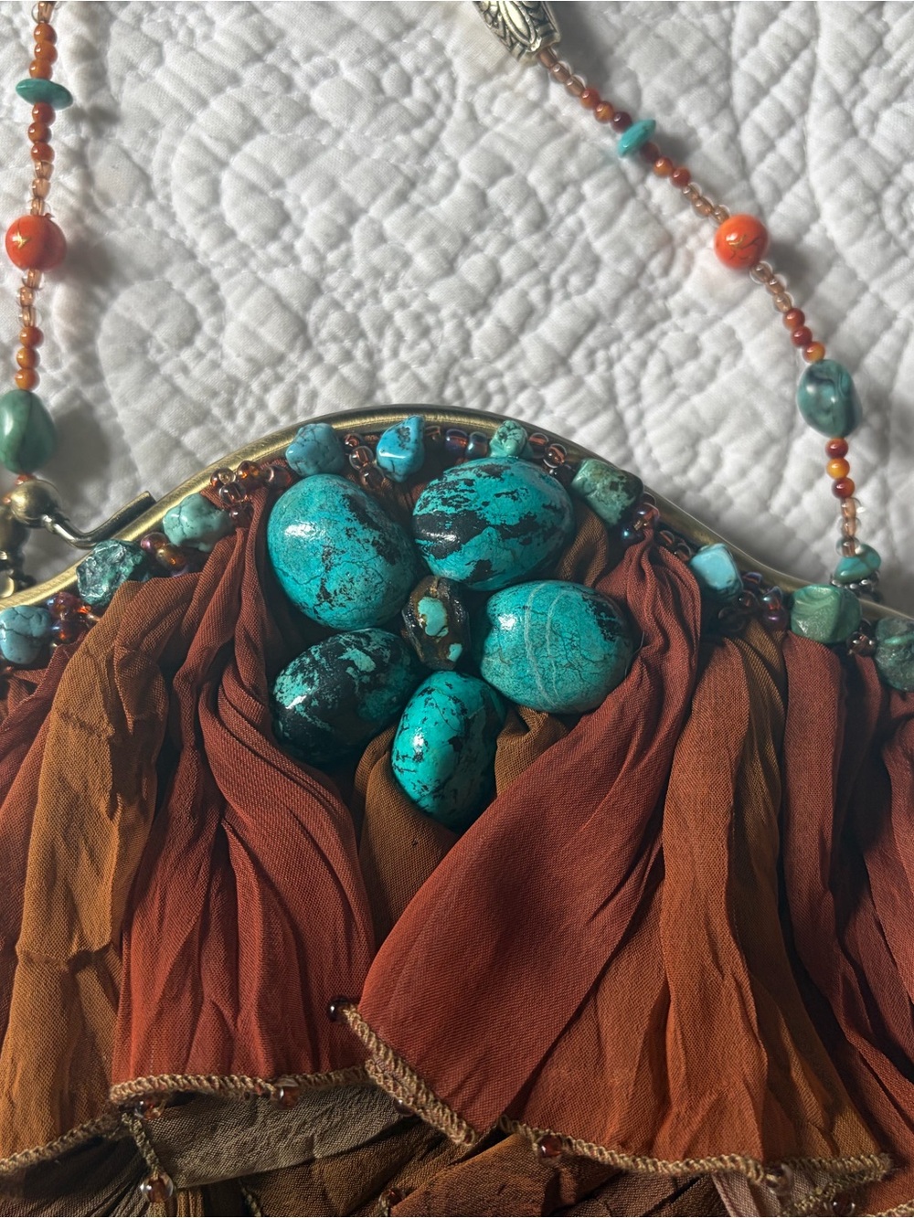 Mary Frances Multicolor Ruffled Crossbody with Turquoise Bead Accents - Picture 3 of 11